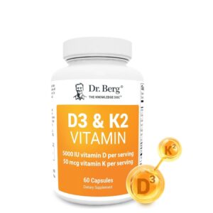 Dr. Berg D3 K2 Vitamin 5000 IU w/MCT Powder – Includes 50 mcg MK7 Vitamin K2, Purified Bile Salts, Zinc & Magnesium for Ultimate Absorption – K2 D3 Vitamin Supplement – 60 Capsules